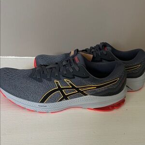 ASICS Men's Athletic Shoes - Gray and Red with Gold Accents